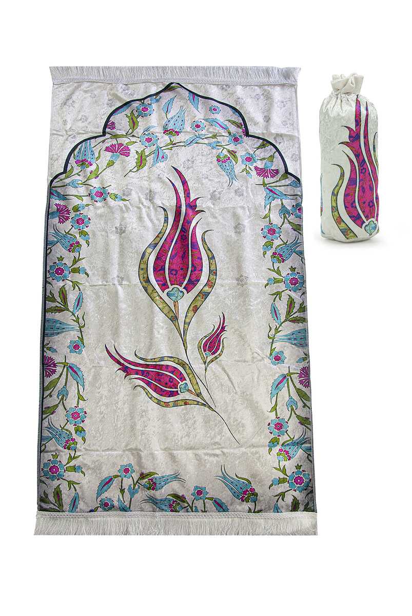 Guestinhouse Velvet-Silk Textured Pouch Prayer Rug with Marbled Tulip Pattern