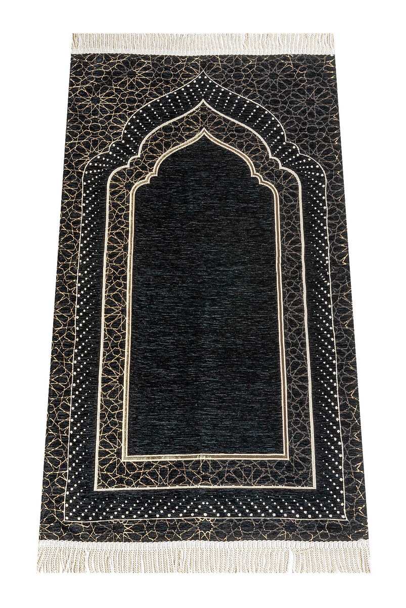 Guestinhouse Mihrab Patterned, Lined, Chenille Prayer Rug -Black