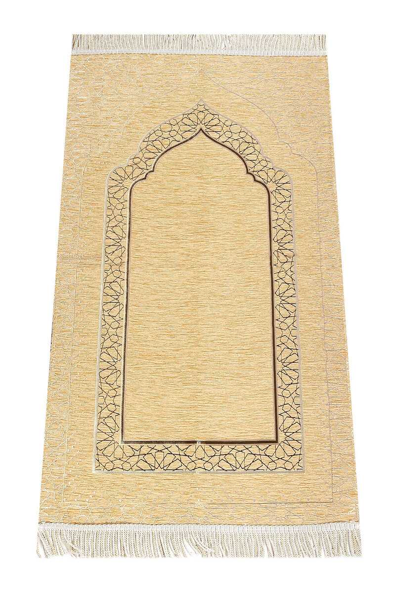 Mihrab-Patterned, Lined, Chenille Prayer Rug - Gold