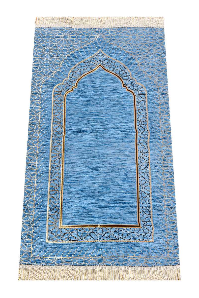 Guestinhouse Mihrab-Patterned, Lined, Chenille Prayer Rug - Blue