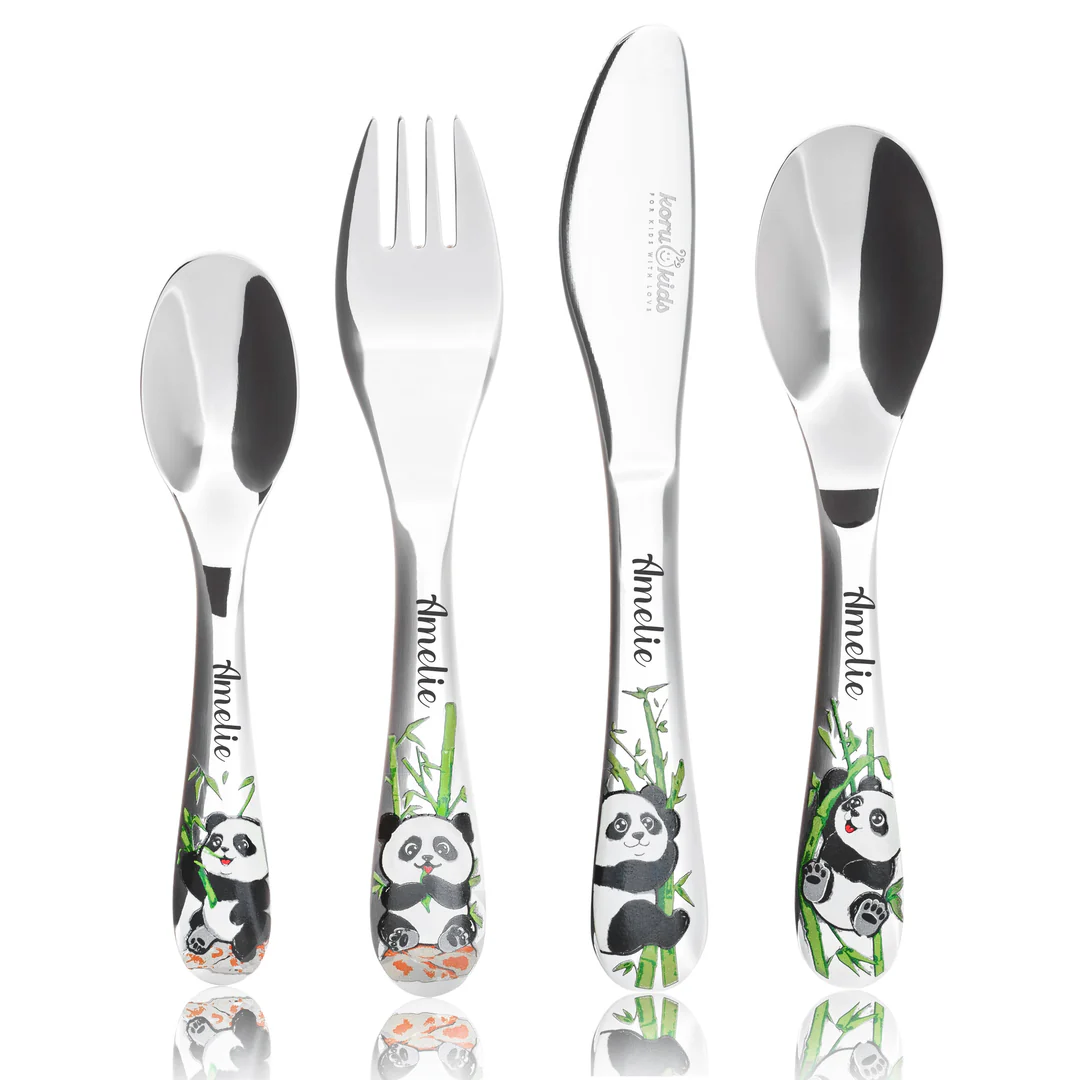 Koru Kids Panda Children`s Cutlery Set, 4 Pieces