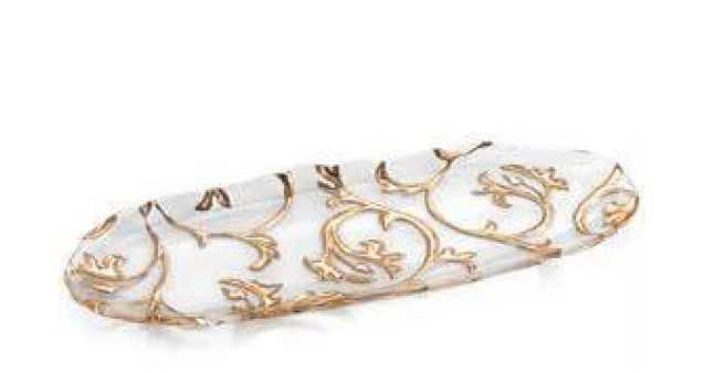 IVV Bisanzio Oval tray in clear glass with gold decoration