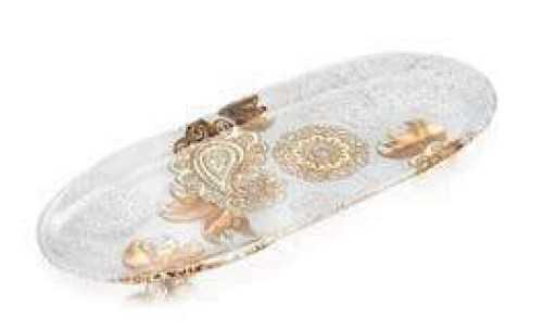 IVV Pashmina Oval tray in clear glass with gold decoration