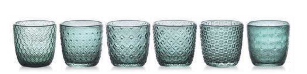 IVV Sixties Set 6 tumblers assorted patterns in peacock green mass colored glass