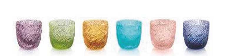 IVV Tricot Set 6 liqueur glasses in mass colored glass, assorted colors: amethyst, acid green, amber, turquoise, pink, indigo blue