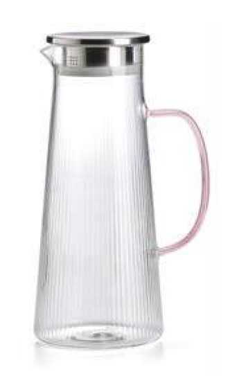 IVV Narciso Borosilicate glass pleated jug with steel lid and pink handle