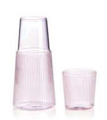 IVV Narciso Jug with pleated tumbler in pink borosilicate glass