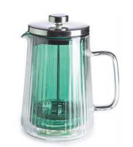 IVV Narciso Press filter infuser in clear borosilicate glass with green inner steel lid