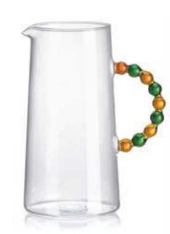 IVV Collier Şeffaf Yeşil ve Amber Bilyeli Saplı Borosilikat Cam Sürahi