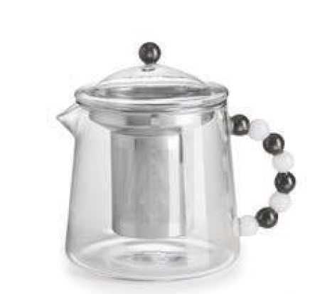 IVV Collier Teapot in clear borosilicate glass with white and grey balls handle