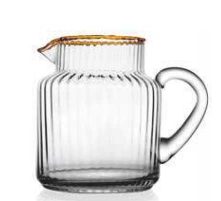 IVV Dudu Da Pitcher with handle in optic clear glass with orange decorated rim