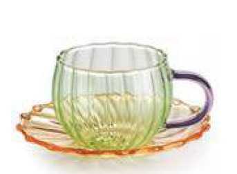 IVV Sahara Set of 2 espresso cups in green borosilicate glass, amethyst handle and amber saucer