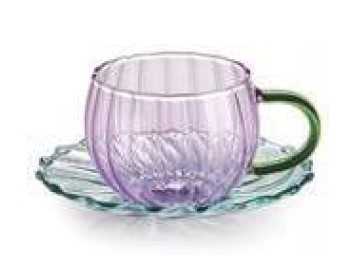IVV Sahara Set of 2 espresso cups in amethyst borosilicate glass, green handle and turquoise saucer