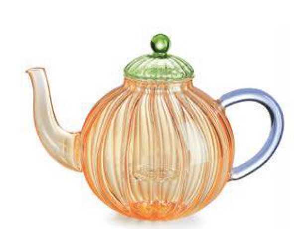 IVV Sahara Teapot with green borosilicate glass lid, turquoise handle and amber base