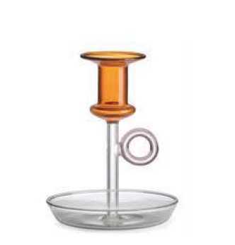 IVV Bugie Candleholder in borosilicate glass with amber cup, pink handle and grey base