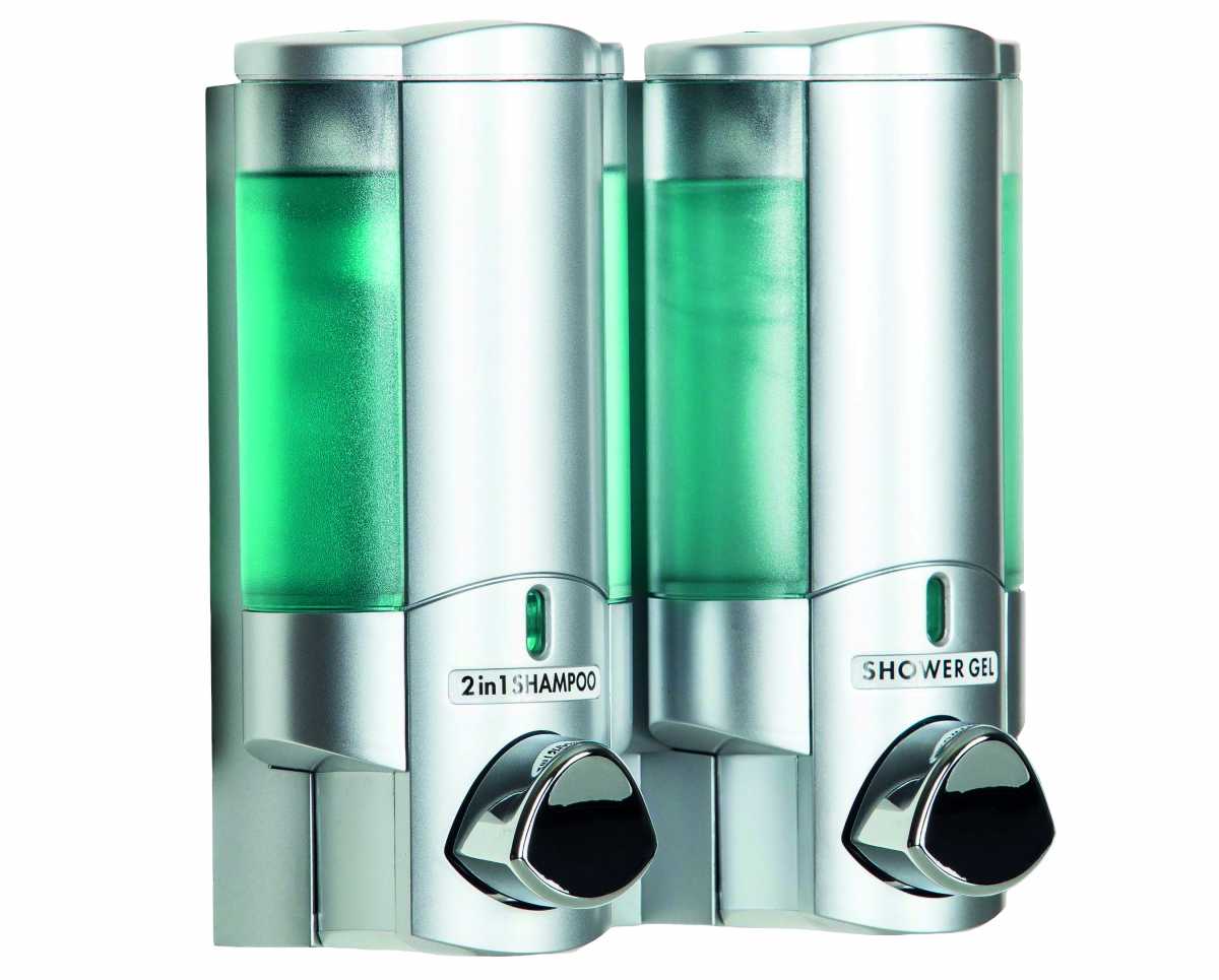 AVIVA II Satin Chrome Dispenser with Translucent Bottles