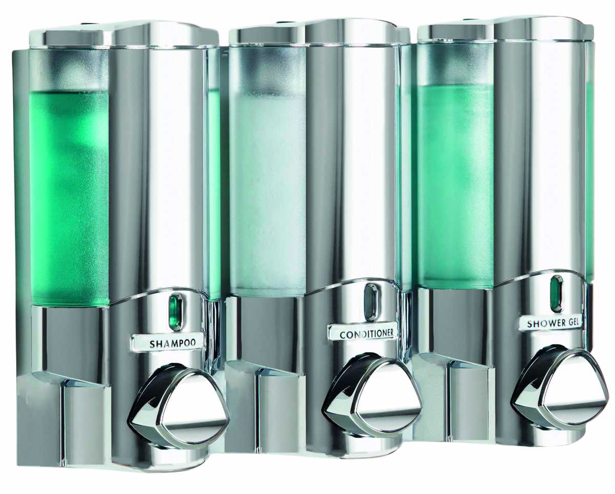 AVIVA  III Chrome Dispenser with Translucent Bottles