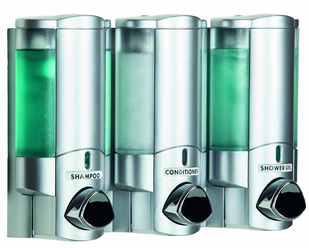 AVIVA III  Satin Chrome Dispenser with Translucent Bottles