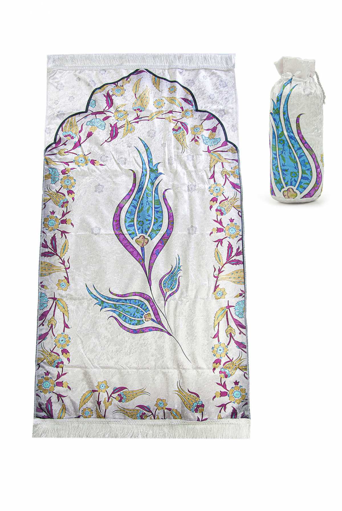 Guestinhouse Velvet-Silk Textured Pouch Prayer Rug with Marbled Tulip Pattern