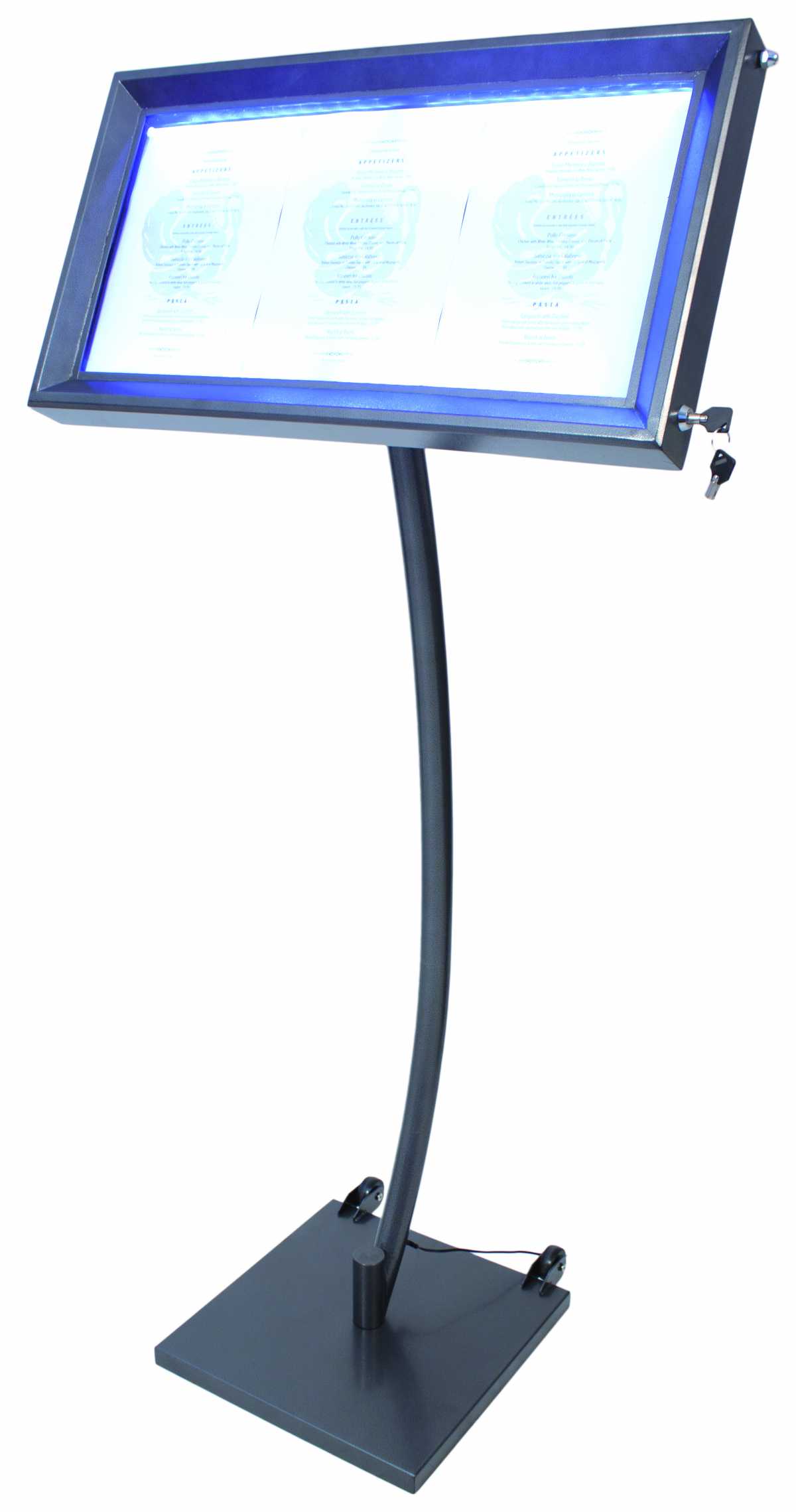 Square Base Menu Sign + 95/135 cm curved leg + 3 x A4 display LED