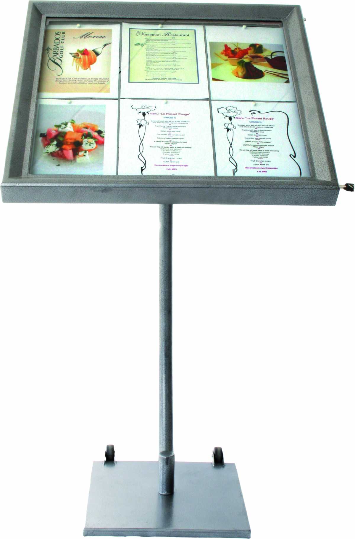 Square Base Menu Sign + 95/135 cm curved leg + 6 x A4 display LED